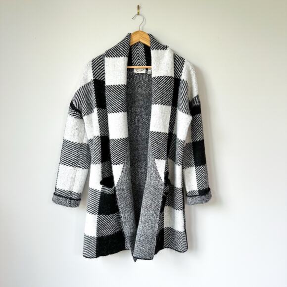 RD Style Sweaters - RD Style Buffalo Plaid Open Front Cardigan Sweater Black/White M